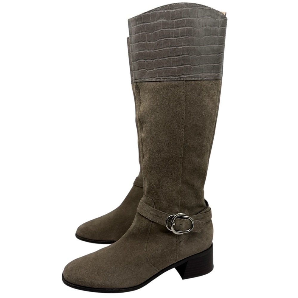 Marc Fisher Womens Boots Tall Suede Sz 10 Taupe Brown Leather Knee High Heeled